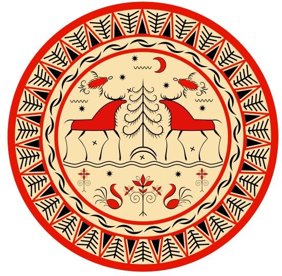 В карусели собраны экземпляры с Мезенской росписью