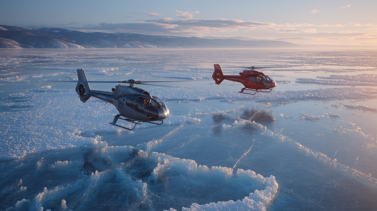 Вертолеты над ледяным Байкалом