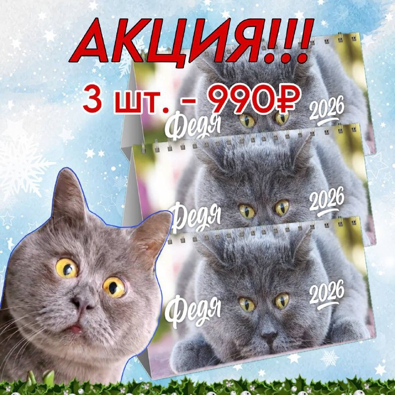 Милашные настольные календарики в офис и для дома, 12 разных фотографий.