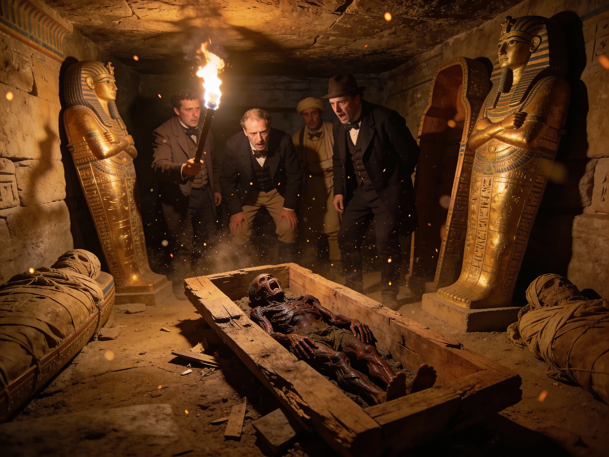 Перед вами не саркофаг, а «аварийный контейнер» древности — грубая упаковка для тела, которое история окрестила «Неизвестным мужчиной E». Его лицо не кричит от ужаса — оно молчит о дефиците ресурсов и прагматичных решениях в час хаоса.