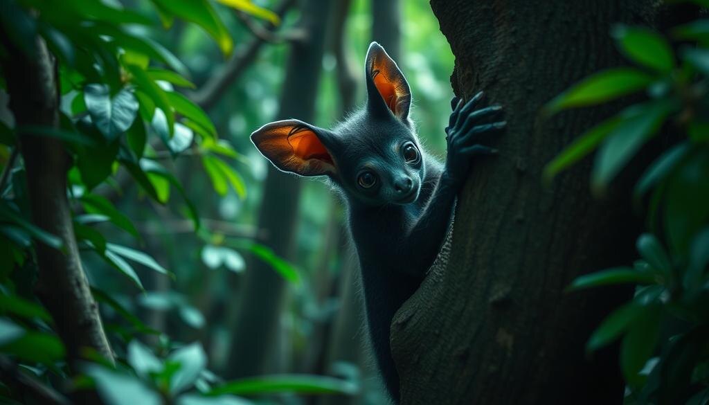    Мадагаскарская руконожка в лесу