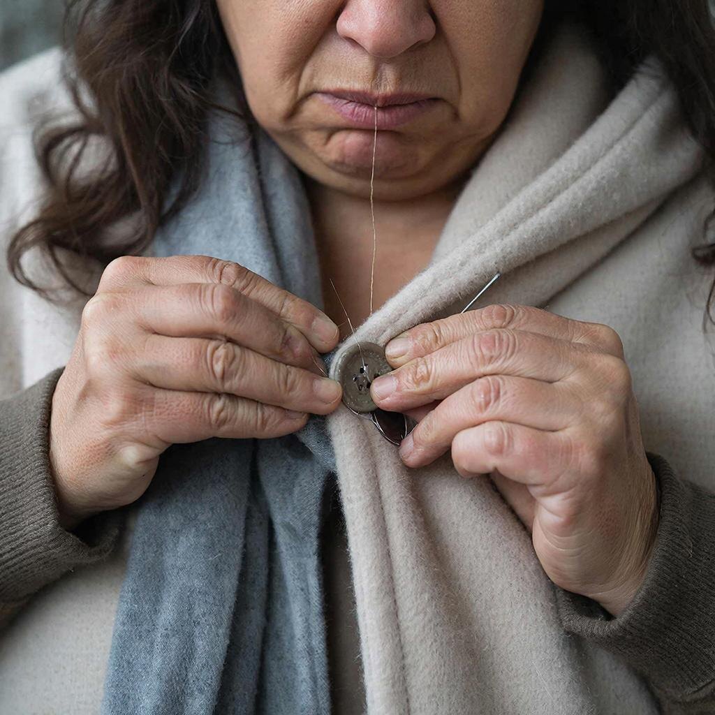 Если уж пришлось шить на себе — зажмите нитку в зубах и молчите, пока не закончите.