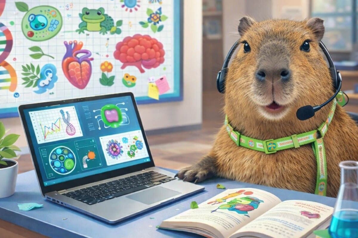 «Доброе утро, ребята. Меня слышно? Надеюсь, вы в хорошем настроении. Тема сегодняшнего занятия — "Теория эволюции Дарвина и доказательства"». Источник: нейросеть📷
