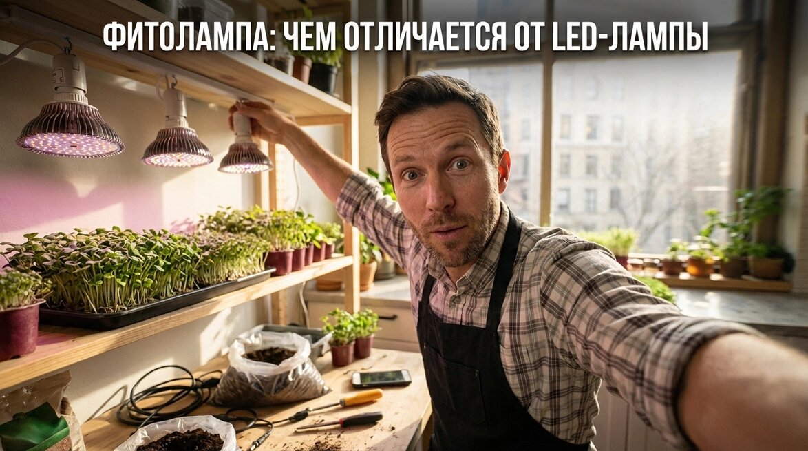 Фитолампа для растений полного спектра на стеллаже