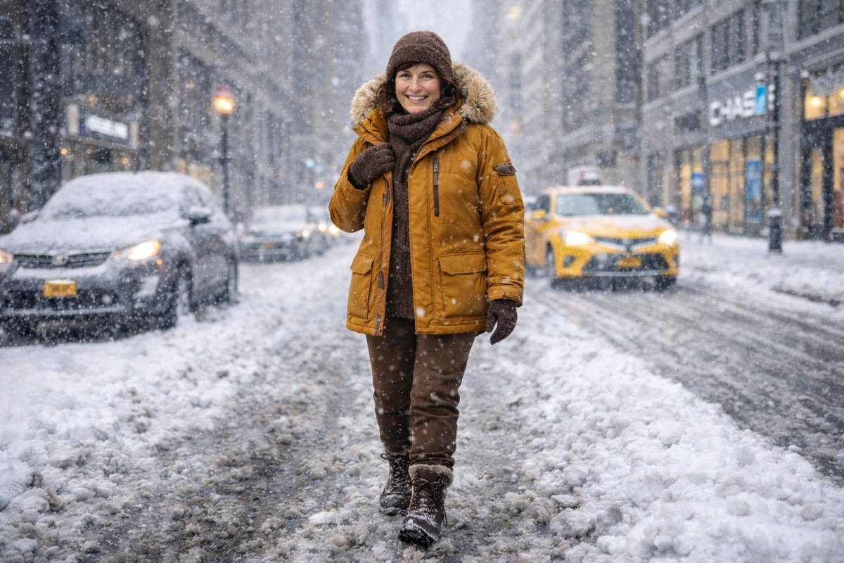 Зимний город может быть жестким, но продуманный образ делает его союзником. Горчичный парка, тёплые слои и устойчивая обувь формула, в которой комфорт, защита от слякоти и уверенный силуэт работают вместе, даже в метель.