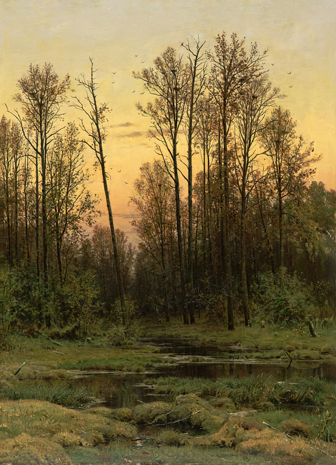 «Лес весной», 1884 год. Холст, масло. 142 x 105 см. Серпуховский историко-художественный музей, Московская обл. Шишкин Иван Иванович