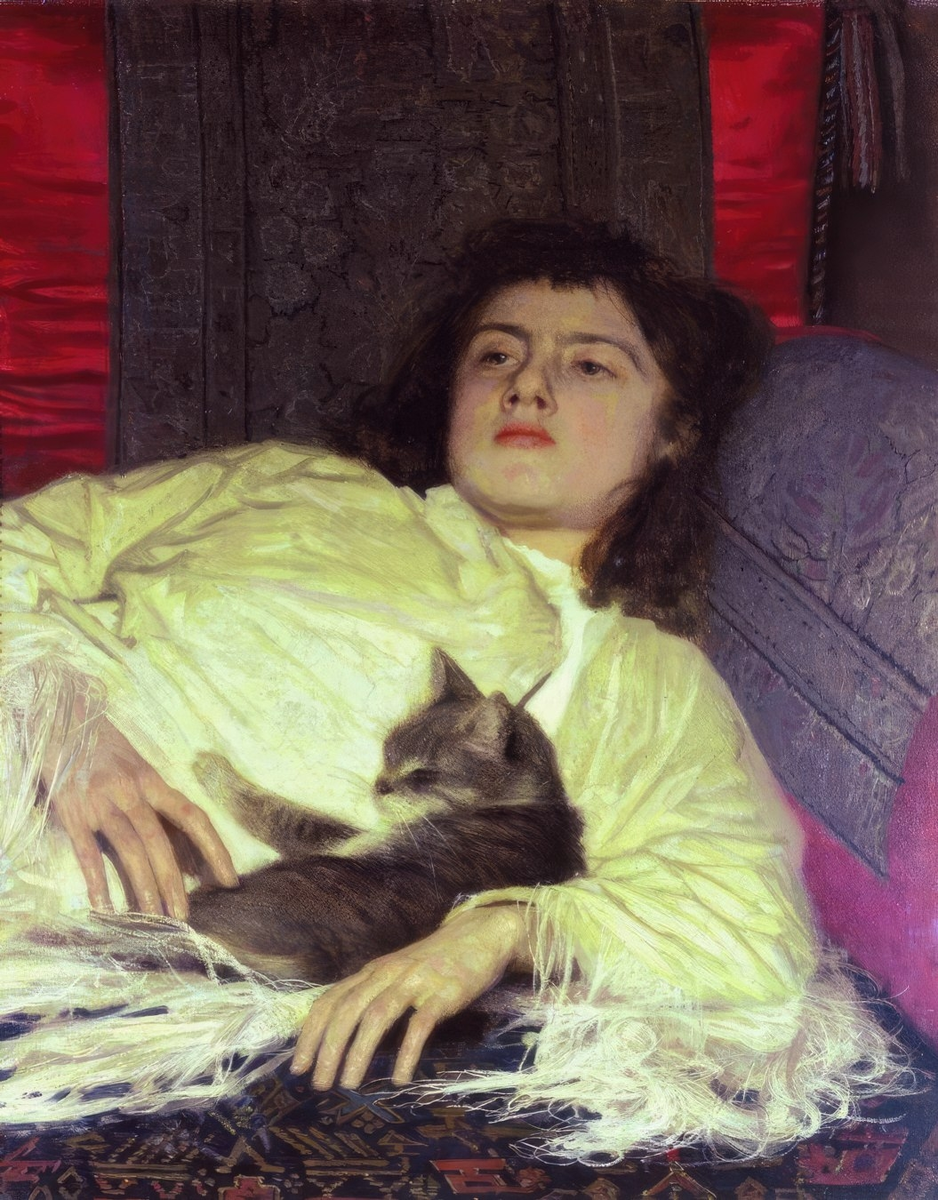 "Девушка с кошкой", 1882 год. Холст, масло. Кие-ская картинная галерея. Крамской Иван Николаевич