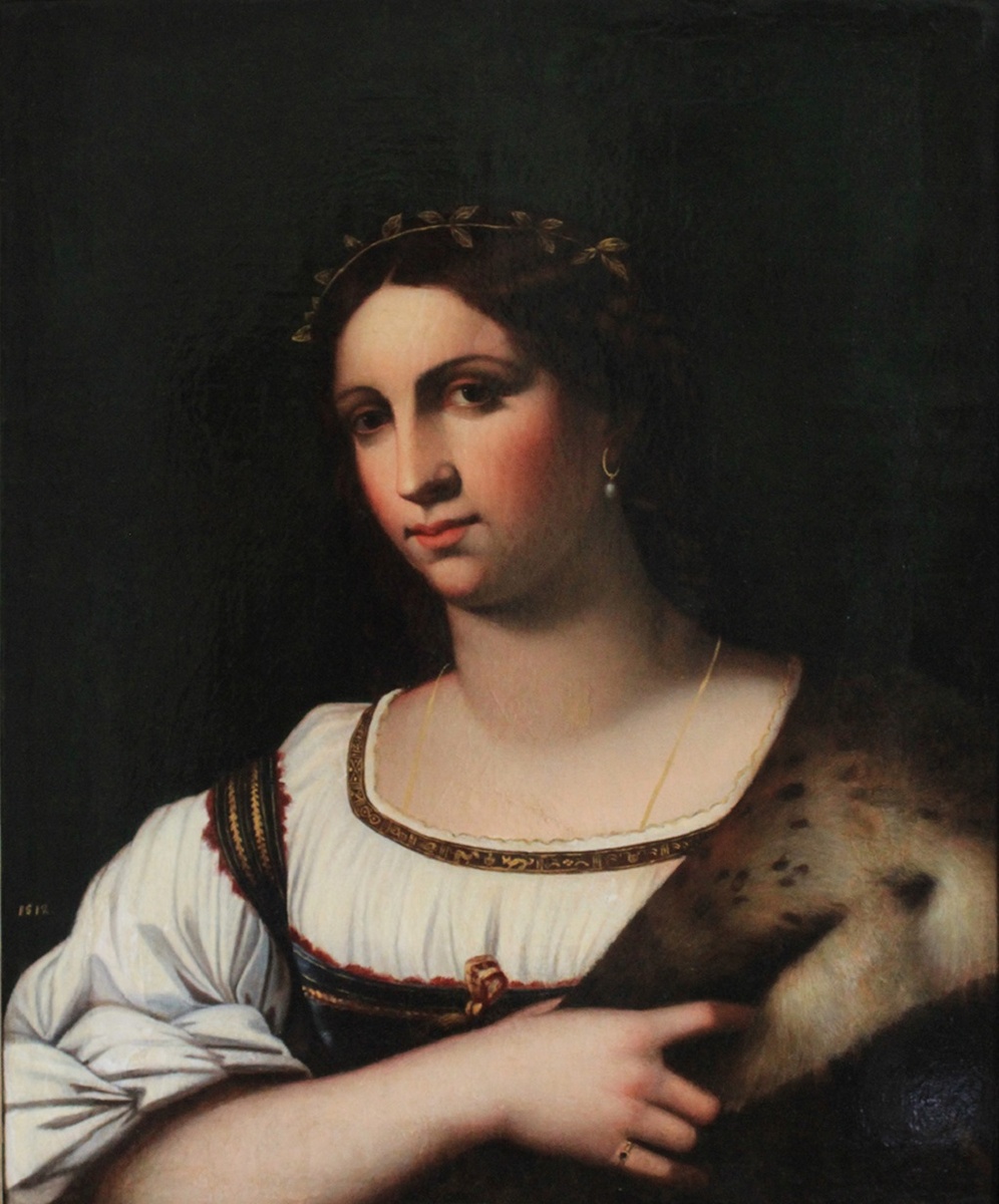 Неизвестный художник начала XIX века «Портрет молодой женщины». Холст, масло. Размеры: 66,5 x 54,5 см. Таганрогский художественный музей. Фото картины взято из открытого источника. 