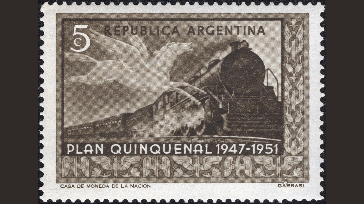 1.1. Аргентина, 1951 год, № 585 A. Поезд с тенью пегаса. Пятилетний план 1947-1951.