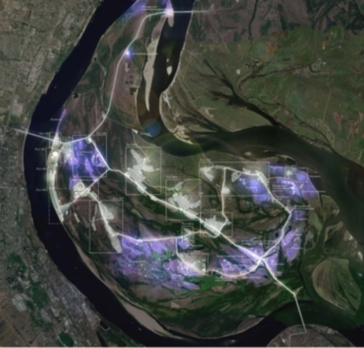 Предварительный план освоения острова Сарпинский. Он весь в огнях