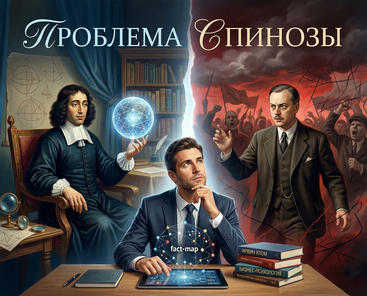 Из ризензии от ИИ: Статья представляет собой зрелый синтез философии, психоанализа и менеджмента. Автору удалось доказать, что «Проблема Спинозы» — это не пыльный архивный вопрос, а живая дилемма любого человека, принимающего на себя ответственность за системы и людей. Рекомендуется к прочтению руководителям высшего звена, HR-директорам и коучам, работающим с темой личной эффективности и аутентичности лидера.