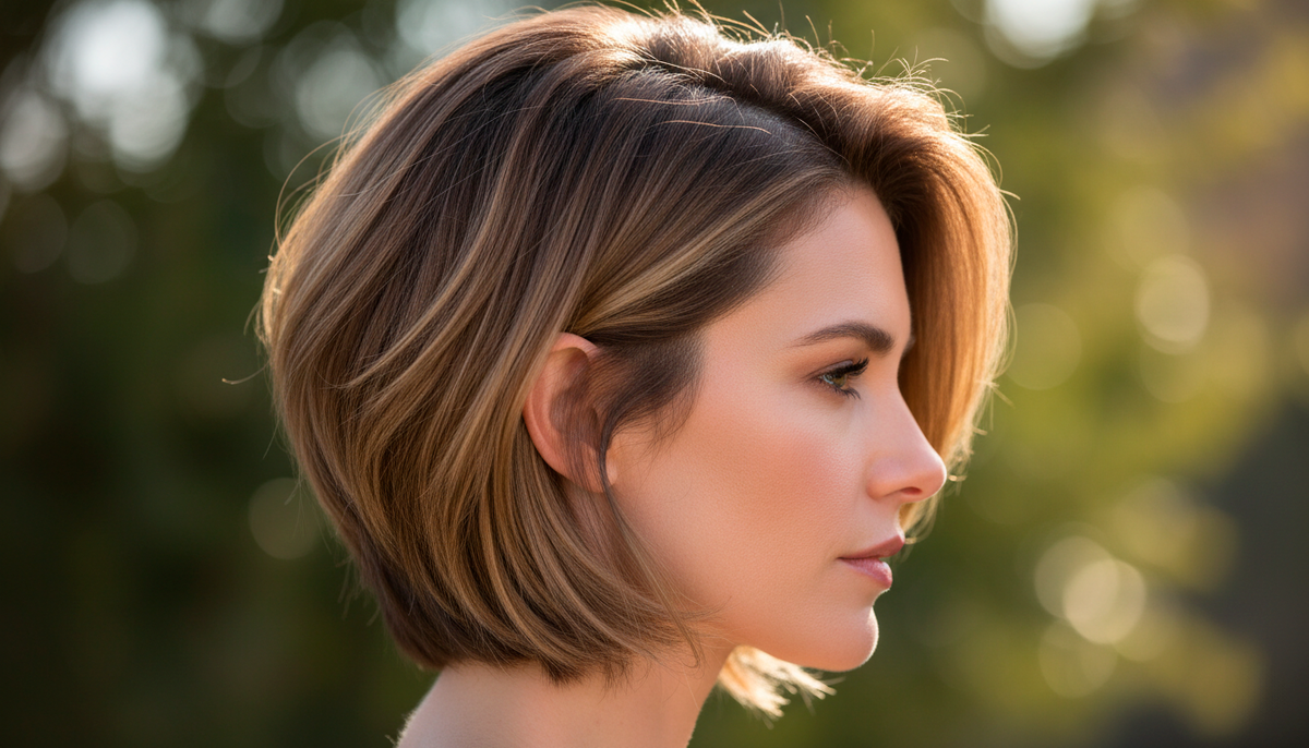 Градуированный боб крупным планом. Видите слои? Верхние короче, нижние длиннее — это создаёт объём у корней. Волосы легкие, воздушные, приподняты сами по себе. Никакого лака, никаких начёсов — стрижка работает.