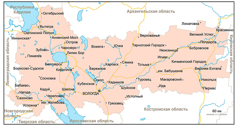 Карта Вологодской области
