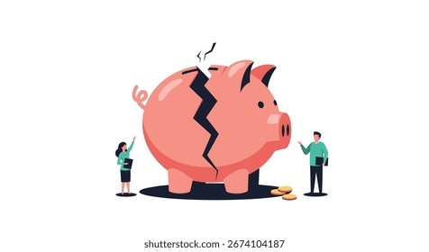 Broken Piggy Bank Symbolizing Financial Crisis Stock Vector ...