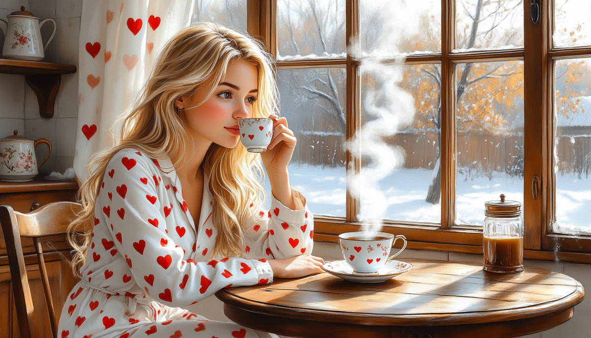 Кто дует кофе по утрам, тот поступает мудро. Изображение от ИИ Шедеврум