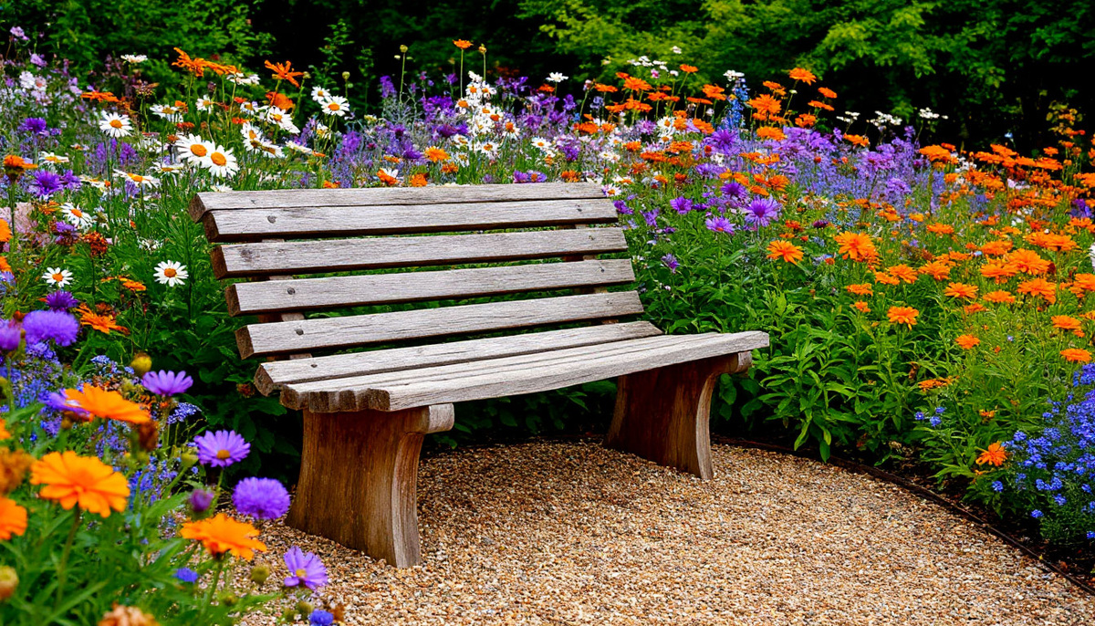 В центре – не скульптура, а старая, чуть покосившаяся (но искусно стилизованная) деревянная скамья, как у них в саду.