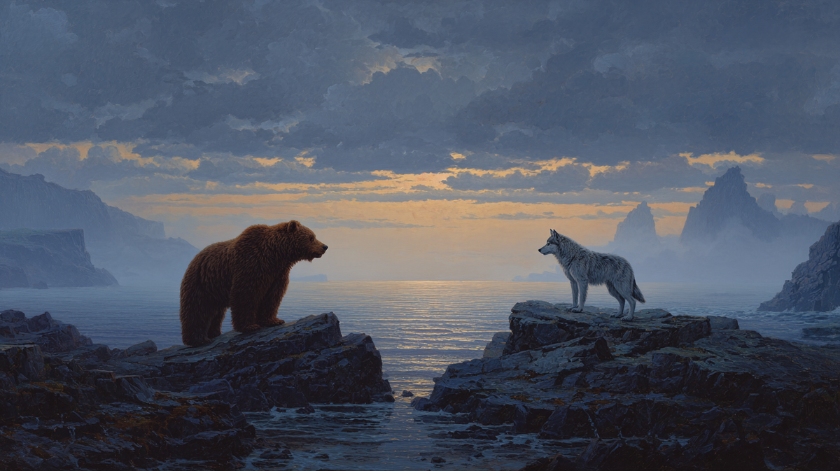 Противостояние русского медведя и турецкого серого волка. Сгенерировано ИИ