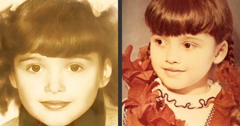    Архивный снимок юной Алёны Кравец: чёрные волосы и школьная форма.