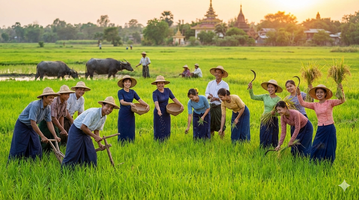 «Йейтауан» (танец посадки риса). Изображение сгенерировано нейросетью Gemini.