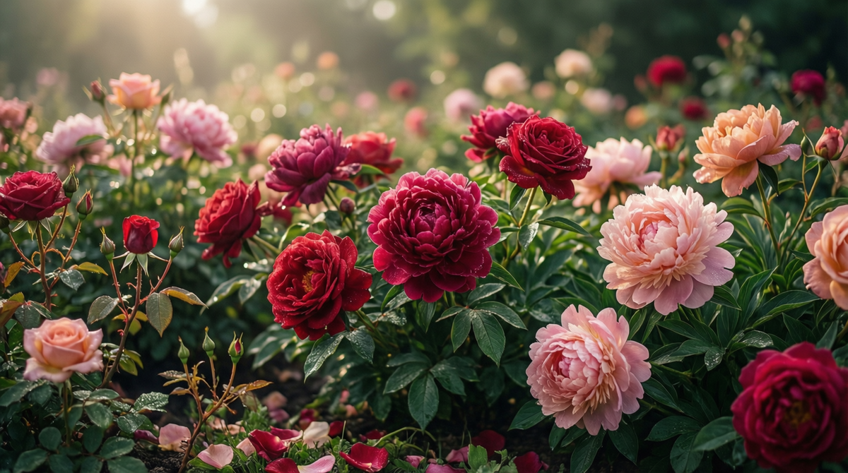 Розы и пионы