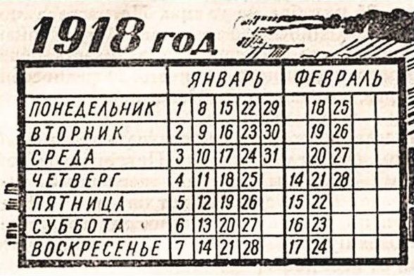 Календарь 1918 года