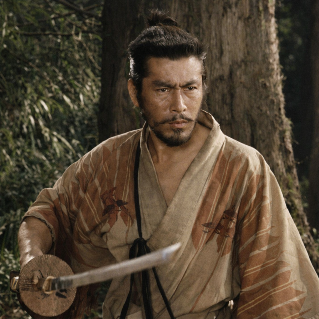 Тосиро Мифунэ в роли самурая кадр из фильма Акиры Куросавы