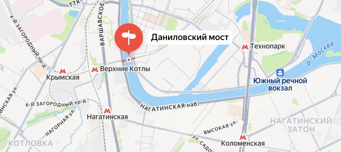 Даниловский ж/д мост на карте современной Москвы. Яндекс.Карты.