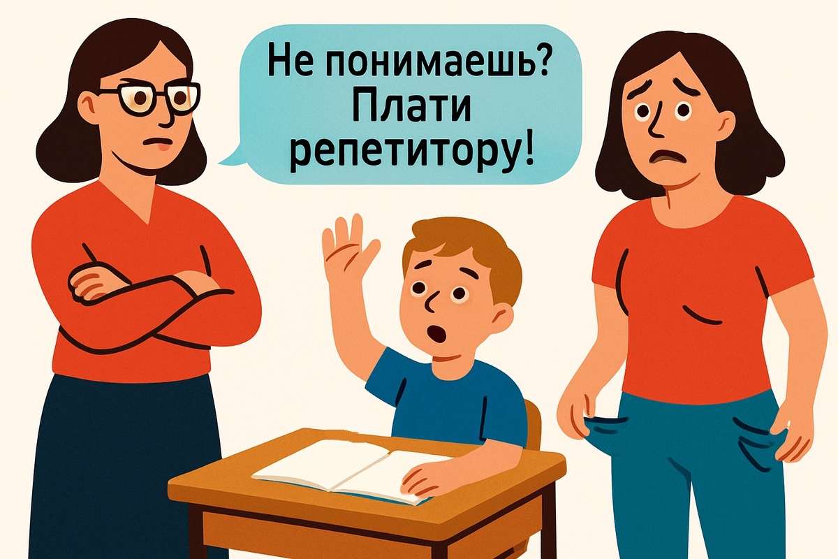 Второклассник. Начальная школа. А учитель уже расписалась в бессилии: «Я не нанималась учить бесплатно. Ваш сын не тянет программу. Наймите репетитора, иначе второй год!