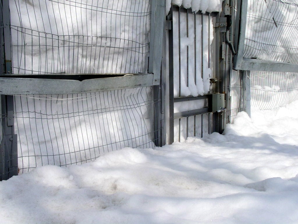 Рис. 1а, б, в . Результат воздействия снежной массы на сетчатое полотно при ее оседании в весенний период