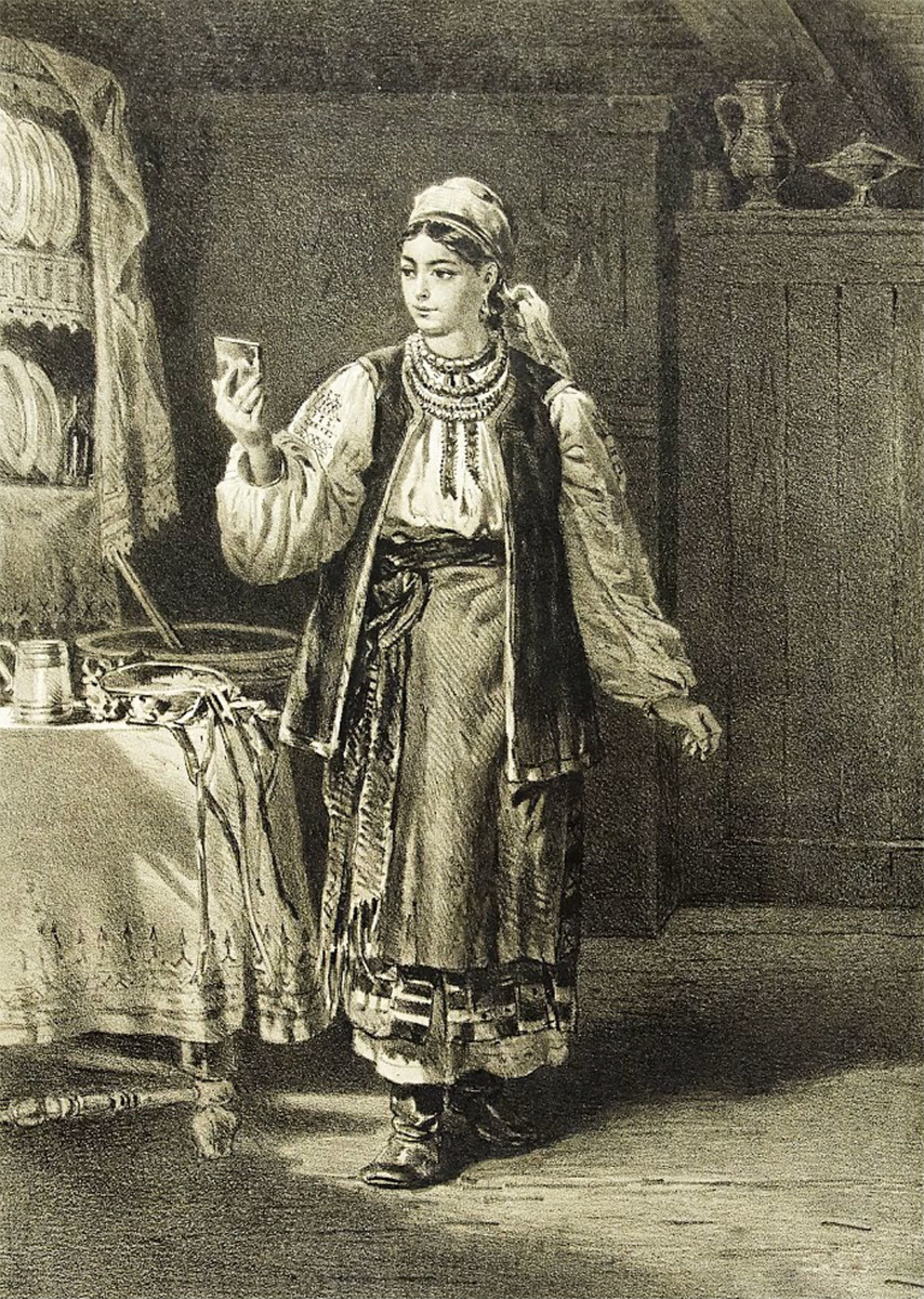  «Тут встала она, держа в руках зеркальце», Владимира Егоровича Маковского , 1959 год.