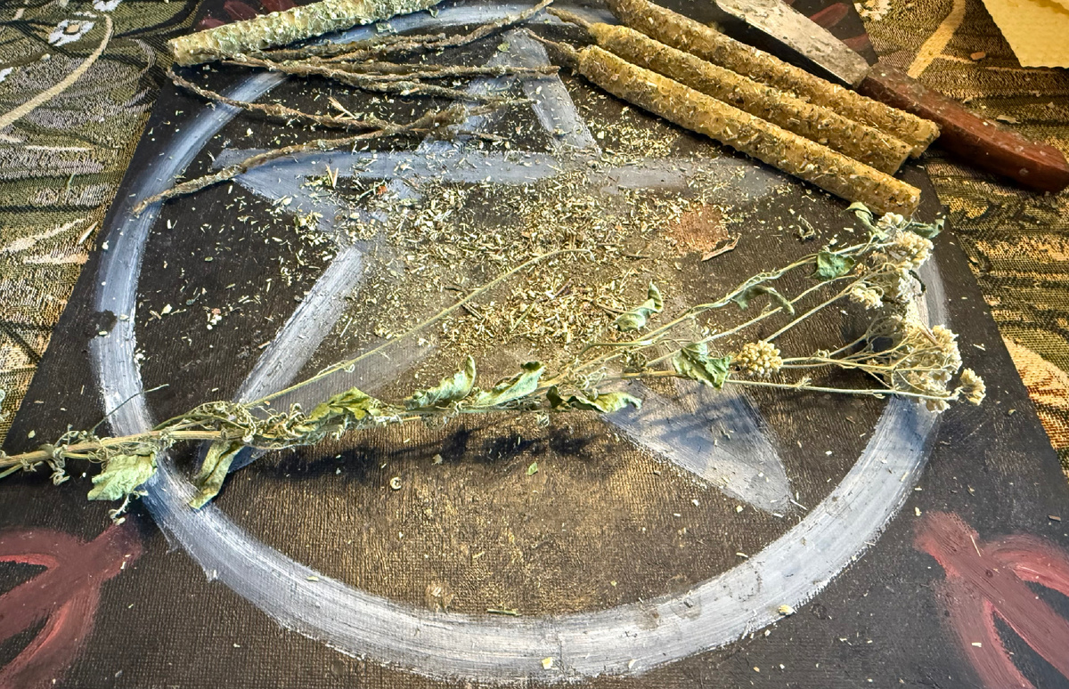 (фото автора: заготовка. Вьюнок полевой, обвивший Тысячелистник благородный: тандем добыт в ночь с Аграфены-купальницы — она же Аграфена-лютые коренья — на Ивана-купалу) 🌿