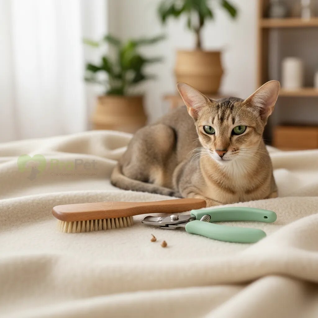 Комплект для ухода за ориентальной кошкой щетка и когтерез