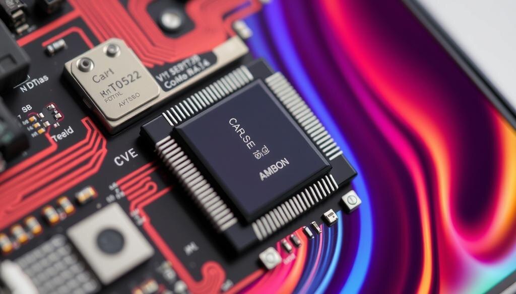    Крупный план процессора и экрана смартфона