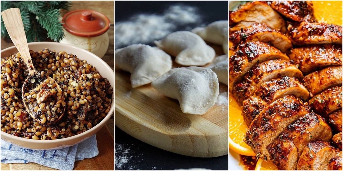 Традиционные блюда на Старый Новый год: кутья, вареники, запеченная свинина.