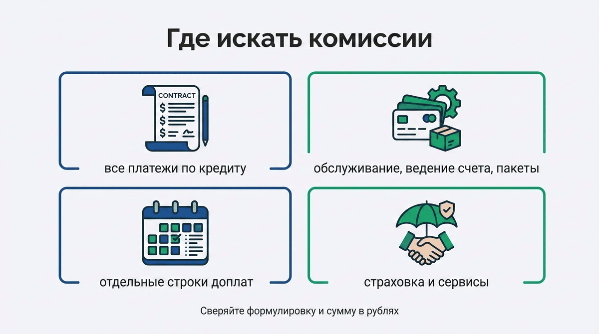 Где прячутся комиссии по потребительскому кредиту: договор, тарифы, график и заявления на услуги