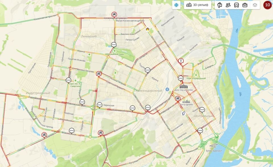    Пробки в Барнауле вечером 13 января. Источник: 2gis.ru
