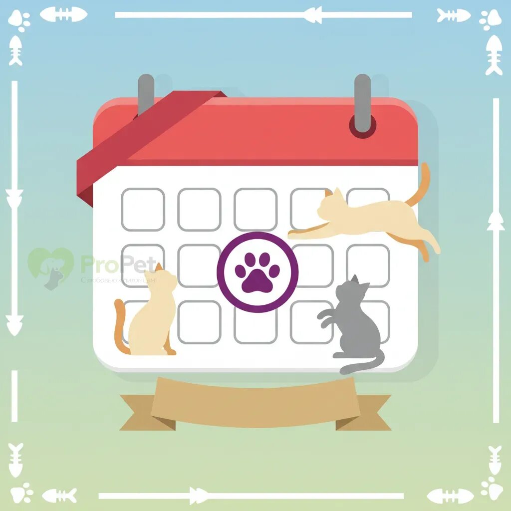 Календарь с отмеченной датой выставки и иконками кошки