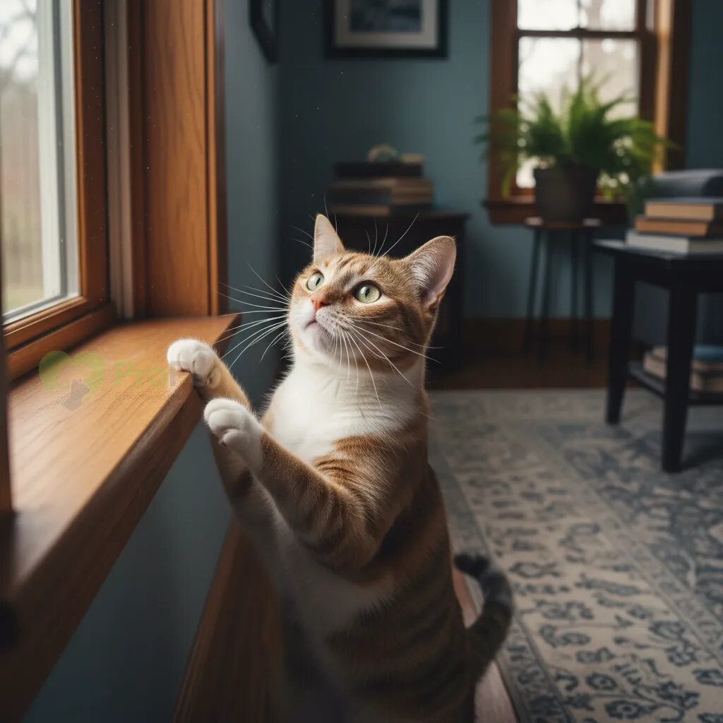 Кошка с любопытством принюхивается к воздуху в комнате