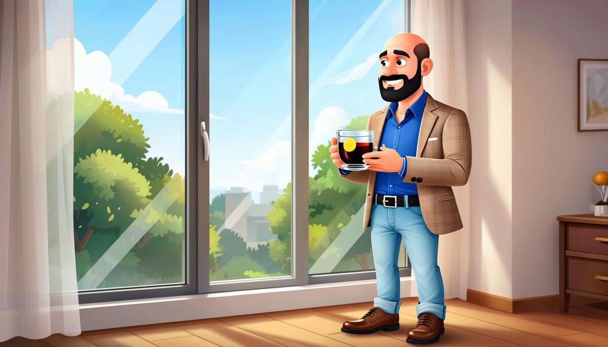 Профессор Умнодар с чаем у окна