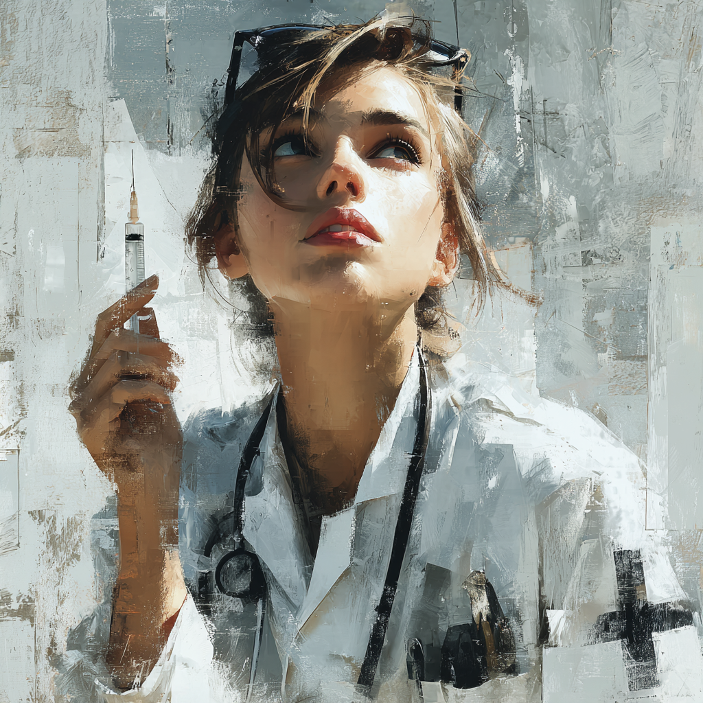 Только он задремал после чая с малиной, как она снова приснилась ему, в каком то экзотическом виде со шприцем в тонких кистях прекрасных ручек. "Сейчас вам будет легче, офицер. Вы устали, вас одолели женские чары, всё пройдет. Нас много чаровниц, а вы такой герой один. Один на всех. Не ходи на караваны, Алеша... Иллюстрация создана ии по описанию автора специально для этого рассказа.