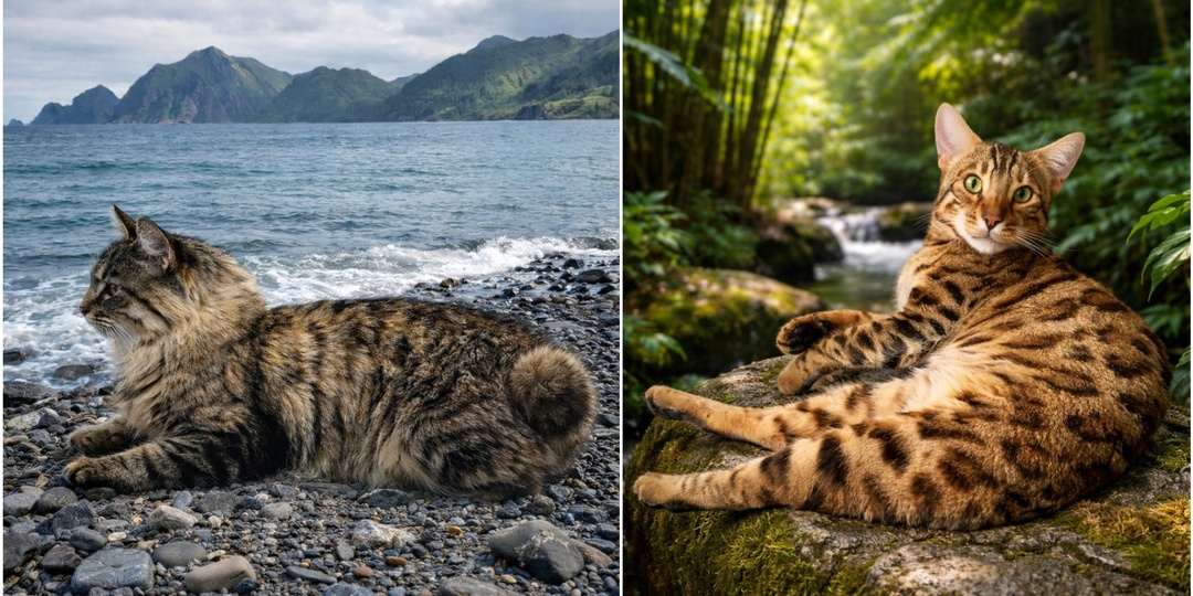 Курильский Бобтейл и Бенгал в квартире. Как уживаются вместе две дикие породы кошек.