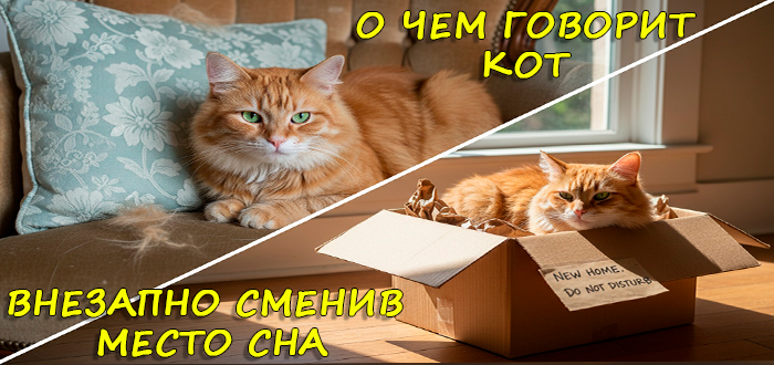 кот сменил место сна