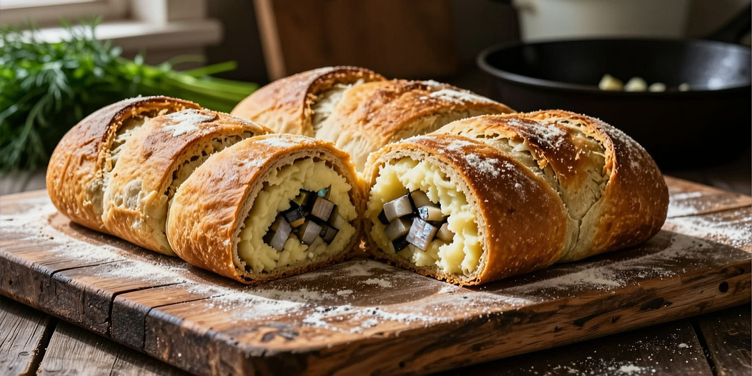 🥘 «Кулебяка-рулет» по-архангельски: на ржаной закваске с начинкой из сельди и картофеля — «рыбный пирог без раскатки».