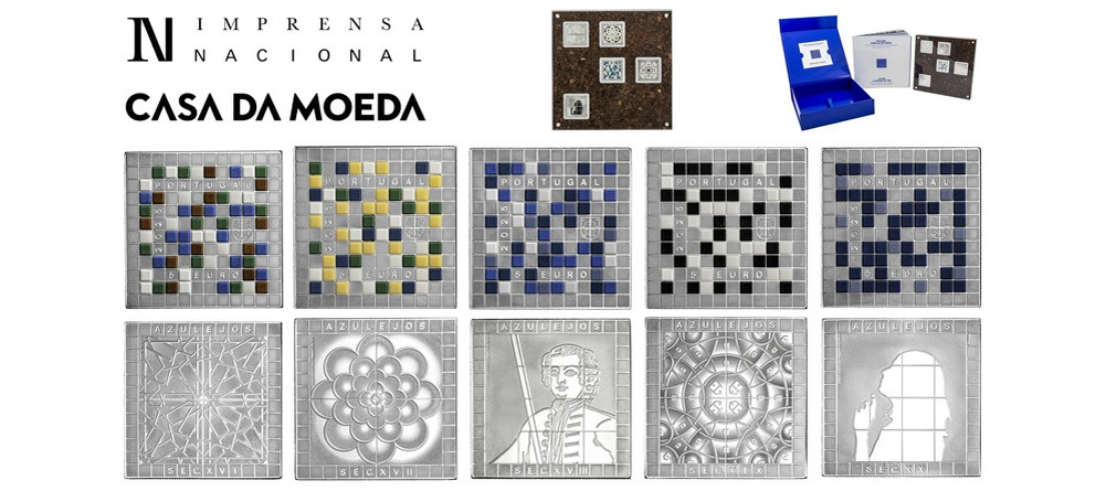    Пятичастная серия серебряных монет Португалии 2025 года Азулежу — искусство плитки от XVI до XX века