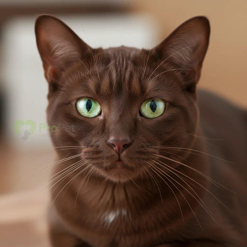 Крупный план мордочки кошки Гавана браун с зелеными глазами