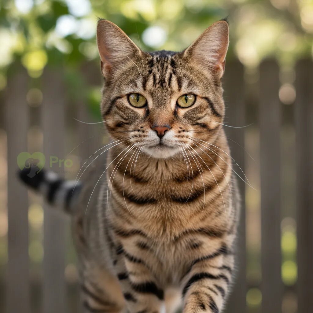 Кошка пиксибоб крупным планом с коротким хвостом 2,5 см