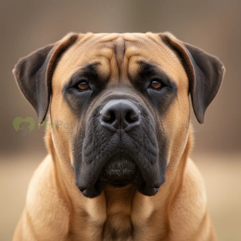 Крупный план головы бульмастифа с характерной черной маской.