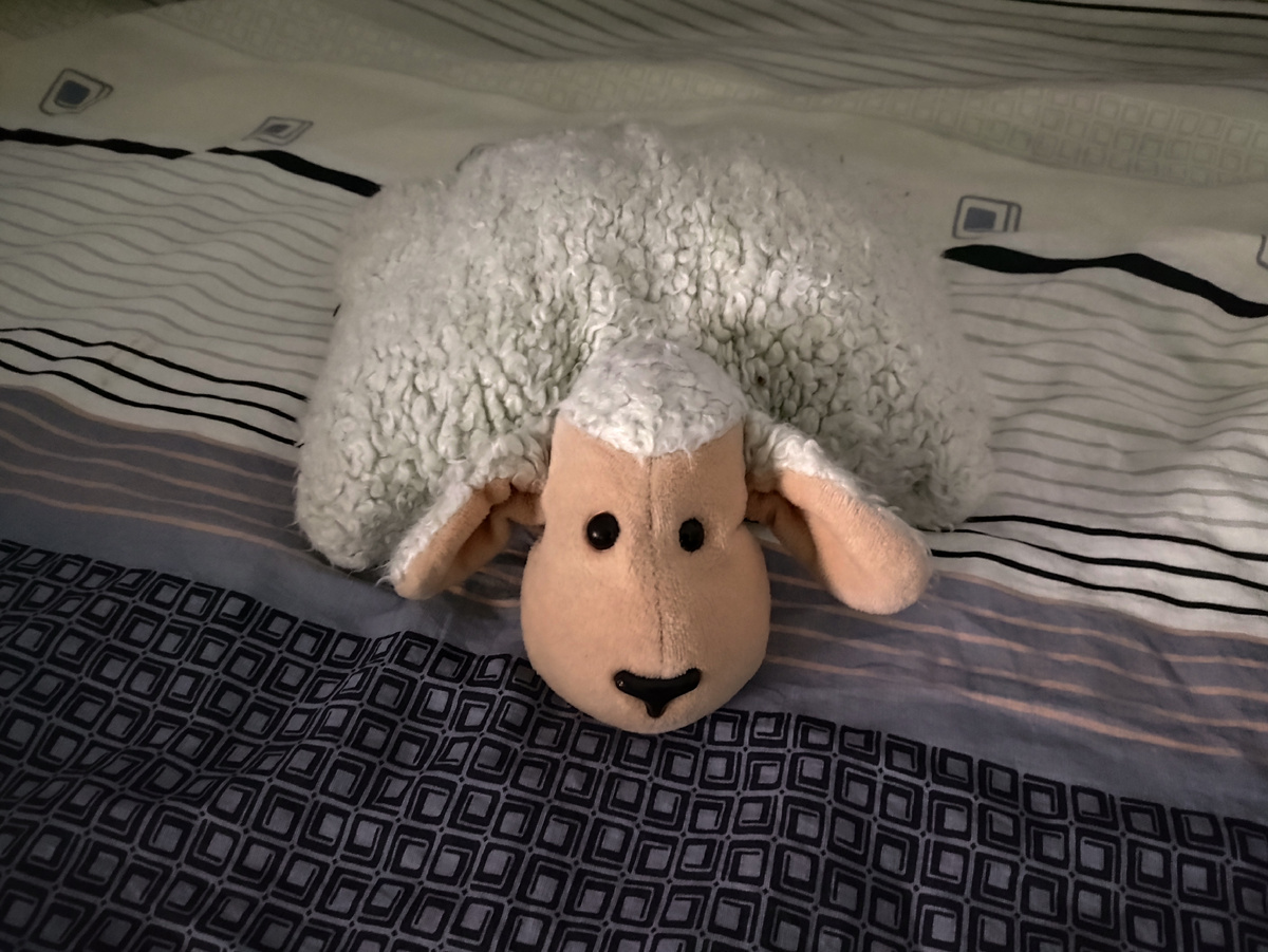 А если расстегнуть, она почти квадратная становится, как плоская подушечка.