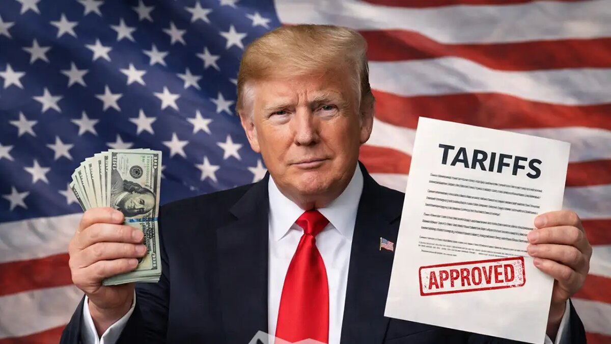    Президент США Дональд Трамп и тарифы. © Коллаж / Ridus.ru