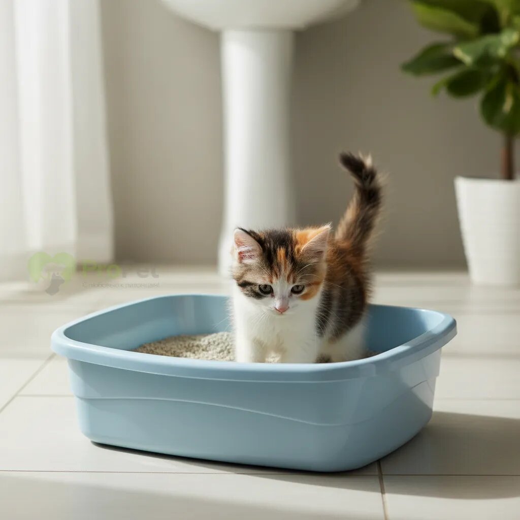 Котёнок использует лоток